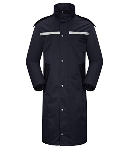 iCreek Regenmantel Wasserdichte lange Regenmanteljacke für Herren Leichte Regenbekleidung Reflektierende, wiederverwendbare Kapuze (M, Navy Blau) von iCreek