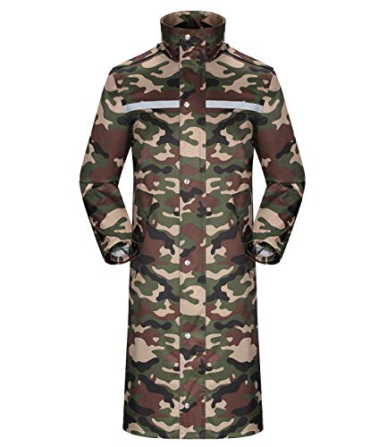 iCreek Regenmantel Wasserdichte lange Regenmanteljacke für Herren Leichte Regenbekleidung Reflektierende, wiederverwendbare Kapuze (XL, Armeegrüne Tarnung) von iCreek