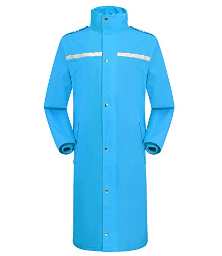 iCreek Regenmantel Wasserdichte lange Regenmanteljacke für Herren Leichte Regenbekleidung Reflektierende, wiederverwendbare Kapuze (XL, Blau) von iCreek