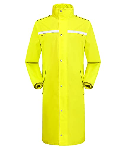 iCreek Regenmantel Wasserdichte lange Regenmanteljacke für Herren Leichte Regenbekleidung Reflektierende, wiederverwendbare Kapuze (XXXL, Gelb) von iCreek