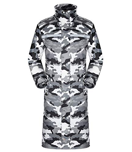 iCreek Regenmantel Wasserdichte lange Regenmanteljacke für Herren Leichte Regenbekleidung Reflektierende, wiederverwendbare Kapuze (XXXL, Grauweiße Tarnung) von iCreek