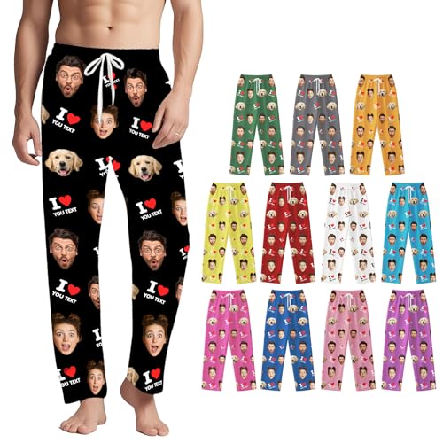 iDIY Personalisierte Pyjamahose mit Foto und Text – Hose mit Gesicht Personalisiert, Matching Pyjamas Couple, Personalisierte Geschenke für Männer und Frauen von iDIY