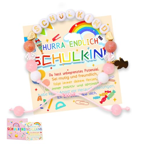 iDattel Einschulung Geschenk Mädchen Ärmbänder 2025 Schulkind armband mädchen Schultüte Füllung Schulanfang mädchen Einschulung Geschenk Glücksbringer mit Grußkarte Geschenkbox-A von iDattel
