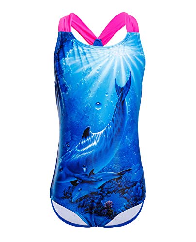 iDrawl Sommer Schwimmanzug Mädchen Badeanzüge Blau Delphin Druck Swimsuit Strandwear,Größe S von iDrawl