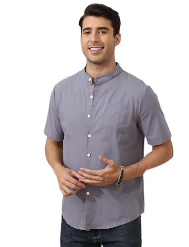 iDrelify Leinenhemd Herren Hemd Kurzarm Leinenshirt Freizeithemd Business Hemd Sommer Casual Regular Fit Shirt Stehkragen von iDrelify