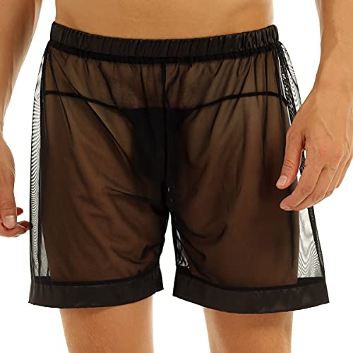 iEFiEL Herren Boxer Boxershort lang Unterhose Transparent Männer Unterwäsche Basic Retroshort Boxer Briefs Reizwäsche M-4XL Schwarz M von iEFiEL