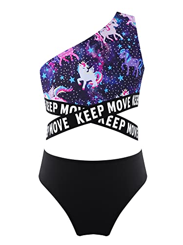 iEFiEL 1pc - 2 -oder 3 Stück Mädchen Einteiler Badeanzug Sport Bikini Aufdruck Kinder Badekleidung Sets Sommer Strand Anzug T Schwarz 122-128 von iEFiEL