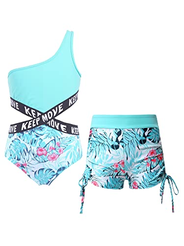 iEFiEL 1pc - 2 -oder 3 Stück Mädchen Einteiler Badeanzug Sport Bikini Aufdruck Kinder Badekleidung Sets Sommer Strand Anzug Xb Blatt 170-176 von iEFiEL