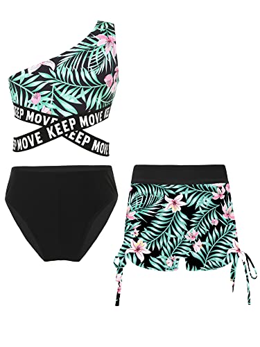 iEFiEL 1pc - 2 -oder 3 Stück Mädchen Einteiler Badeanzug Sport Bikini Aufdruck Kinder Badekleidung Sets Sommer Strand Anzug Xc Schwarz 170-176 von iEFiEL