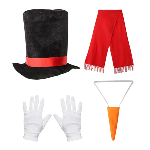 iEFiEL 2/4Pcs Schneemann DIY Dekorieren Set Schwarz Top Hut Karottennase Rot Schal Weiß Handschuhe Schneemann Dress Up Kit Weihnachtsdekoration 4 Stück One Size von iEFiEL