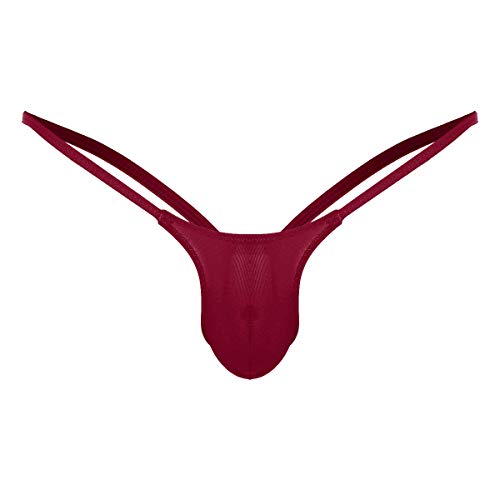 iEFiEL Herren Mini Micro Strings Tanga T-Back Unterhose Erotik Sexy Jockstrap Stretch-Unterwäsche Bikini Slips Lingerie Hosen M-XXL (XL, Weinrot) von iEFiEL