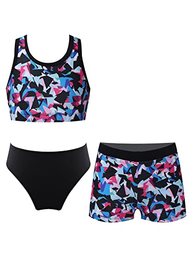 iEFiEL 3er Set Mädchen Bikini mit Blumendruck Badeanzug Rückenfrei Top und Bikinihose Kurz Shorts Hawaii Bademode Badebekleidung gr. 98-176 X Rhombus 146-152 von iEFiEL