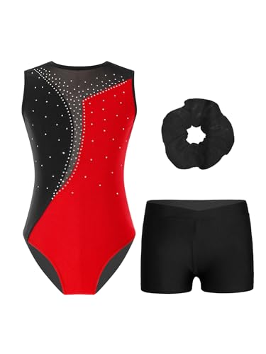 iEFiEL 3PCS Turnanzug Mädchen Gymnastikanzug Patchwork Tanzanzug Strass Leotard Glitzer Tanzbody und Shorts Tanzbekleidung mit Haarband Rot 134-140 iEFiEL 3PCS Turnanzug Mädchen Gymnastikanzug Patchwork Tanzanzug Strass Leotard Glitzer Tanzbody und Shorts Tanzbekleidung mit Haarband Rot 134-140 von iEFiEL