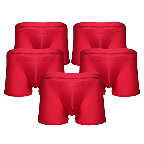 iEFiEL 5er Pack Boxershort Herren Shorts Basic Boxer Briefs Trunks Weich Retroshorts Männer Trunks Ice Seide Unterwäsche 5X Rot L von iEFiEL