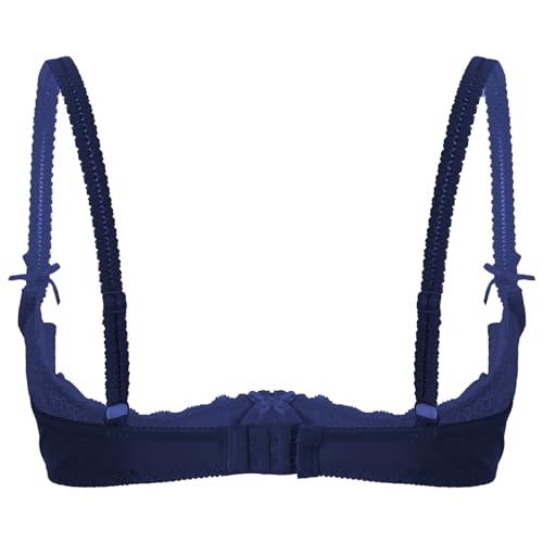 iEFiEL Alluring Charm Sinnlicher Damen Hebe-BH Reizwäsche Spitze Bra mit Bügel Unterbrust Träger Top Oberteile Dessous Clubwear Gogo Navy blau 1/2 Cups L von iEFiEL