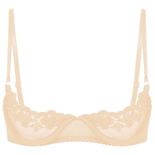 iEFiEL Alluring Charm Sinnlicher Damen Hebe-BH Reizwäsche Spitze Bra mit Bügel Unterbrust Träger Top Oberteile Dessous Clubwear Gogo X Nackt 1/4 Cups S von iEFiEL