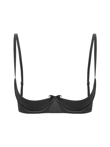 iEFiEL Alluring Charm Sinnlicher Damen Hebe-BH Reizwäsche Spitze Bra mit Bügel Unterbrust Träger Top Oberteile Dessous Clubwear Gogo Zb Schwarz L von iEFiEL