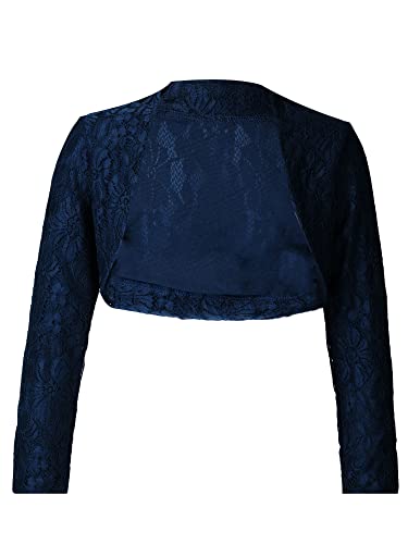 iEFiEL Baby Kinder Bolero Schulterjacke Jäckchen Mädchen Bolero Festlich Jacke Langarm Top - Weiß X Marineblau 146-152 von iEFiEL