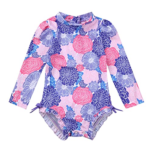 iEFiEL Baby Mädchen Badebekleidung Langarm Badeanzug Blumenmuster One Piece Tankini Bikini Bademode Sommer Anzug für Kleinkinder 0-24 Monate Violett 62-68 von iEFiEL