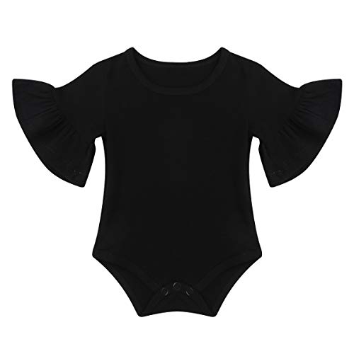 iEFiEL Baby Mädchen Body Baumwolle Strampler Top Shirt mit Trompetenärmel Einfarbig Casual Freizeit Sommer Bodysuit Overall gr. 62 68 74 80 86 92 Schwarz 86-92 von iEFiEL