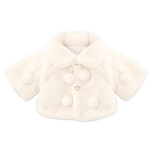 iEFiEL Baby Mädchen Kinder Jacke Kunstpelz Bolero Brautjungfer Kommunion Jäckchen Hochzeit Festlich Winter warm Mantel gr. 50-128 Weiß Pompon 50-62 von iEFiEL