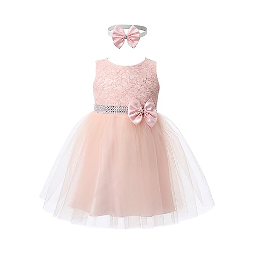 iEFiEL Babybekleidung Baby-Mädchen Prinzessin Kleid Festzug Taufkleid Hochzeit Partykleid Kurz Abendkleid Rosa mit Strinband 80-86 von iEFiEL