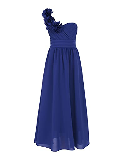 iEFiEL Blumenmädchen Kleid Mädchen Festlich Hochzeit mit EIN-Schulter Brautjungfern Kleider lang Elegante Abendkleid Festkleid Festzug Dunkel Blau 176 von iEFiEL