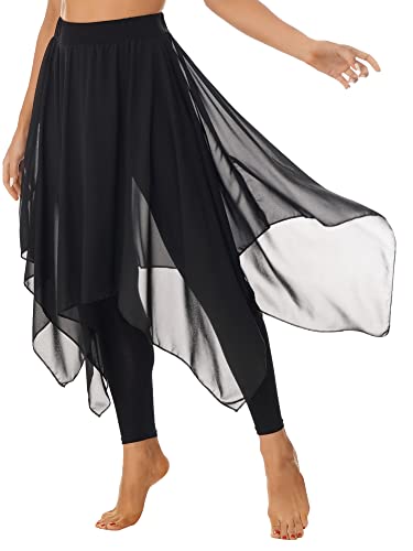 iEFiEL Damen Ballett Rock Lang Tanzrock Elegant Chiffon Wickelrock Asymmetrisch Rock Wrap Skirt Latein Tango Dancewear Schwarz M von iEFiEL