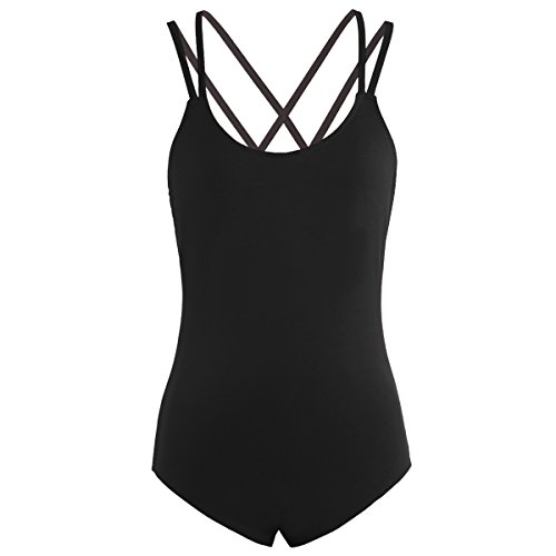 iEFiEL Damen Ballettanzug Body Top Unterhemd Ballett Trikot Bodysuit Achselhemd mit Spaghettiträgern Schwarz M von iEFiEL