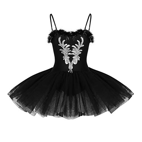 iEFiEL Damen Ballettkleid Ballettanzug Ballett Trikot Tanzkleid Weiß Tanz-Kostüm mit Tüll Rock Gr. XS S M L XL (Large, Z Schwarz) von iEFiEL