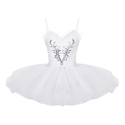 iEFiEL Damen Ballettkleid Ballettanzug Ballett Trikot Tanzkleid Weiß Tanz-Kostüm mit Tüll Rock Gr. XS S M L XL (X-Large, Z Weiß) von iEFiEL