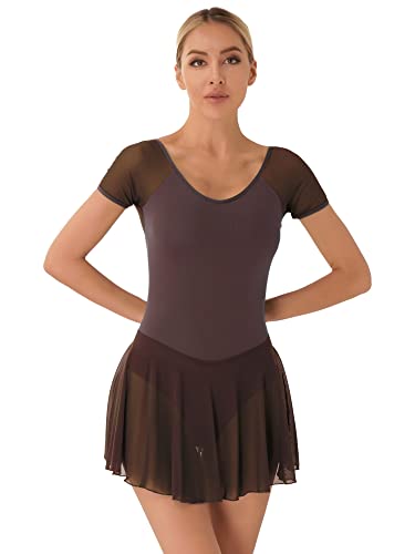iEFiEL Damen Ballettkleid Kurzarm Ballettanzug Patchwork Ballettkleidung Basic Tanzkleid Rückenfrei Ballett Trikot Wickelrock Kaffee XXL iEFiEL Damen Ballettkleid Kurzarm Ballettanzug Patchwork Ballettkleidung Basic Tanzkleid Rückenfrei Ballett Trikot Wickelrock Kaffee XXL von iEFiEL