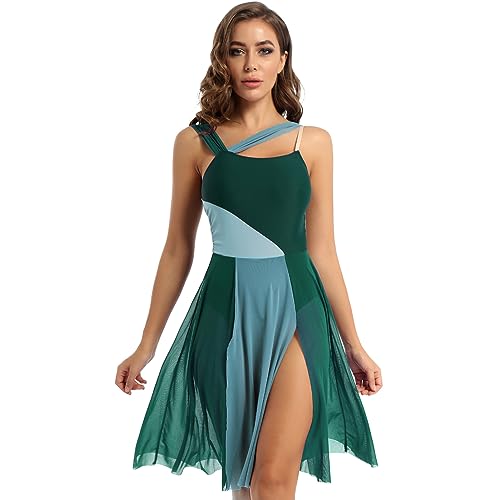 iEFiEL Damen Ballettkleid Tanzkleid mit Asymmetrisch Rock Wickelrock Tango Latein Kleider Leotard Ballettanzug Trikot Tanz-Body Gr. XS S M L XL Xa Grün M von iEFiEL