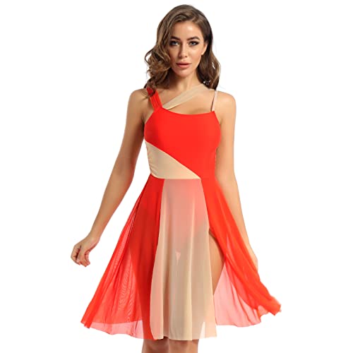 iEFiEL Damen Ballettkleid Tanzkleid mit Asymmetrisch Rock Wickelrock Tango Latein Kleider Leotard Ballettanzug Trikot Tanz-Body Gr. XS S M L XL Xa Orange L von iEFiEL