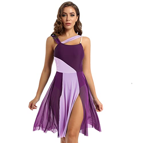 iEFiEL Damen Ballettkleid Tanzkleid mit Asymmetrisch Rock Wickelrock Tango Latein Kleider Leotard Ballettanzug Trikot Tanz-Body Gr. XS S M L XL Xa Violett M von iEFiEL