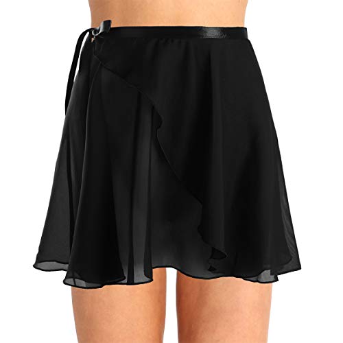 iEFiEL Damen Ballettrock Wickelrock Ballett Chiffon Röckchen Mädchen Ballett Kleidung Tanzrock Trikot Tanz Kostüm in weiß, schwarz, weinrot Schwarz One Size von iEFiEL