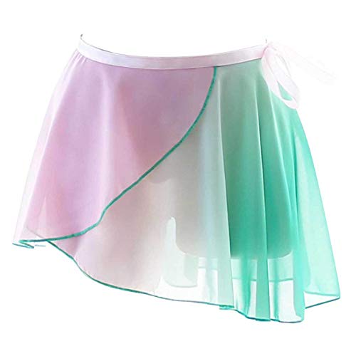 iEFiEL Damen Ballettrock Wickelrock Ballett Chiffon Röckchen Mädchen Ballett Kleidung Tanzrock Trikot Tanz Kostüm in weiß, schwarz, weinrot X Rosa Gradient One Size von iEFiEL