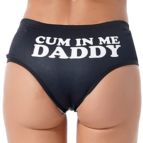 iEFiEL Damen Baumwolle Slips Low Rise Unterhosen - Yes Daddy? - Panties Frauen Soft Unterwäsche Erotik Reizwäsche S M L XL Schwarz A M von iEFiEL