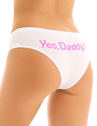 iEFiEL Damen Baumwolle Slips Low Rise Unterhosen - Yes Daddy? - Panties Frauen Soft Unterwäsche Erotik Reizwäsche S M L XL Weiß L von iEFiEL