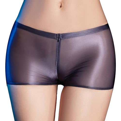 iEFiEL Damen Boxer Shorts Transparente Unterhosen Nylon Glossy Unterwäsche Glänzende Höschen Low Rise Atmungsaktiv Wäsche X Dunkelgrau Einheitsgröße von iEFiEL