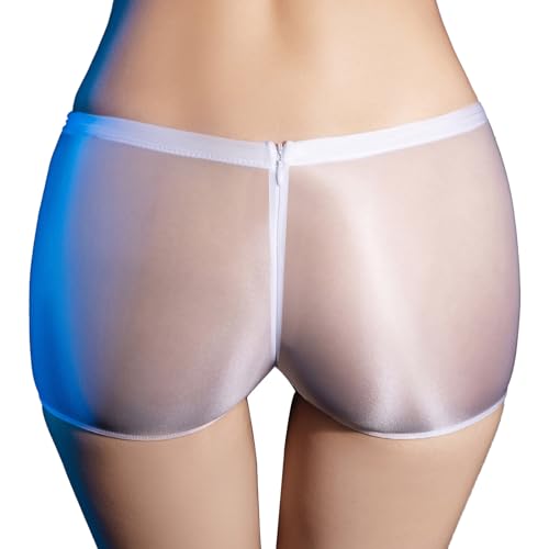 iEFiEL Damen Boxer Shorts Transparente Unterhosen Nylon Glossy Unterwäsche Glänzende Höschen Low Rise Atmungsaktiv Wäsche X Weiß Einheitsgröße von iEFiEL