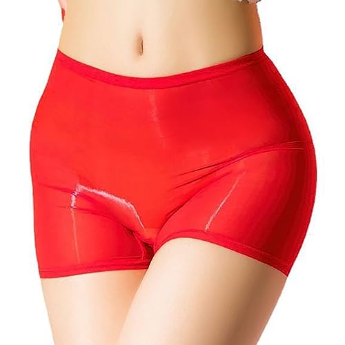 iEFiEL Damen Boxer Shorts Transparente Unterhosen Nylon Glossy Unterwäsche Glänzende Höschen Low Rise Atmungsaktiv Wäsche Xa Rot Einheitsgröße von iEFiEL