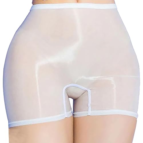 iEFiEL Damen Boxer Shorts Transparente Unterhosen Nylon Glossy Unterwäsche Glänzende Höschen Low Rise Atmungsaktiv Wäsche Xa Weiß Einheitsgröße von iEFiEL