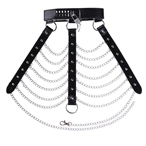 iEFiEL Damen Dessous Sexy Unisex Body Leder Harness Geschirr Halsband mit Kette Gothic Punk Kostüm Fetisch Brust Harness schwarz one Size von iEFiEL