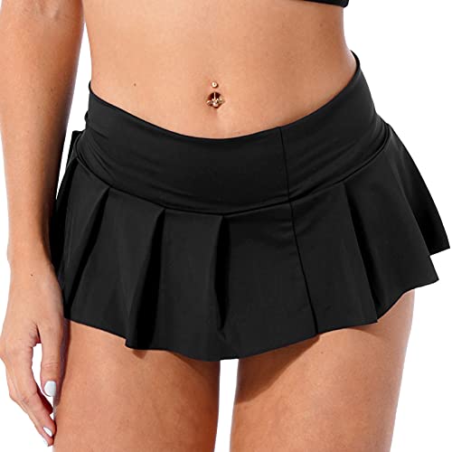 iEFiEL Damen Faltenrock Low Rise Rock sexy Minirock Schulmädchen Rock Kariertes Röckchen Tanz Kostüm Clubwear Schwarz B Einheitsgröße von iEFiEL