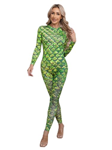 iEFiEL Damen Ganzkörperanzug Cosplay Meerjungfrau Gananzug Langarm Jumpsuit Festlich Gymnastikanzug Einteiler Body Eng Bodysuit Typ F M von iEFiEL