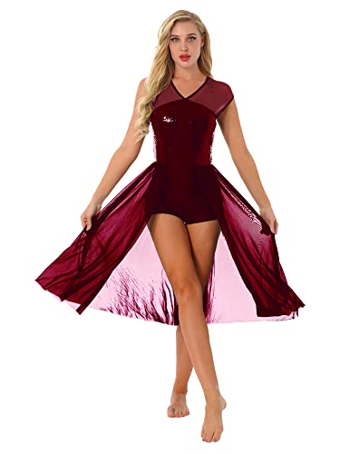 iEFiEL Damen Glitzer Ballettkleid Pailletten Ballettkleidung Ballett Trikot Swing Kleid Latein Tanzkleid mit Unregelmäßig Rock Leotards Trikot Kleider Xb Burgundy M iEFiEL Damen Glitzer Ballettkleid Pailletten Ballettkleidung Ballett Trikot Swing Kleid Latein Tanzkleid mit Unregelmäßig Rock Leotards Trikot Kleider Xb Burgundy M von iEFiEL