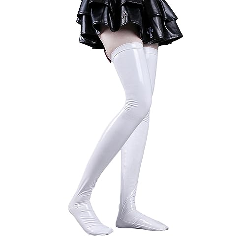iEFiEL Damen Halterlose Overknee Strümpfe Wetlook Stocking Optik Leder Kniestrümpfe Reizwäsche X Weiß Einheitsgröße iEFiEL Damen Halterlose Overknee Strümpfe Wetlook Stocking Optik Leder Kniestrümpfe Reizwäsche X Weiß Einheitsgröße von iEFiEL
