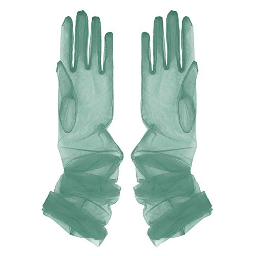 iEFiEL Damen Tüll Handschuhe Braut Lange/Kurze Handschuhe Fäustlinge Transparent Vollfinger Armstulpen Hochzeit Cocktail Party Accessoires A Hell Grün Einheitsgröße von iEFiEL