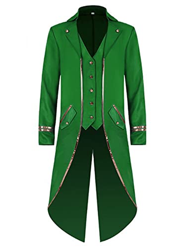 iEFiEL Damen Herren Mittelalter Kostüm Viktorianisch Mantel Smoking Vintage Jacke Frack Blazer für Halloween Karneval Fasching Party Grün L von iEFiEL